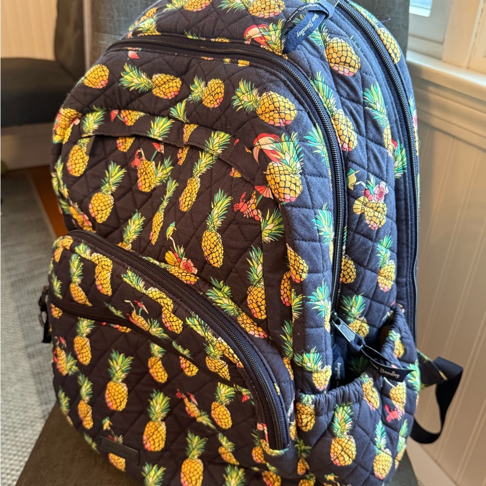 Vera Bradley Quilted Backpack with Pineapple Design Fits Laptop